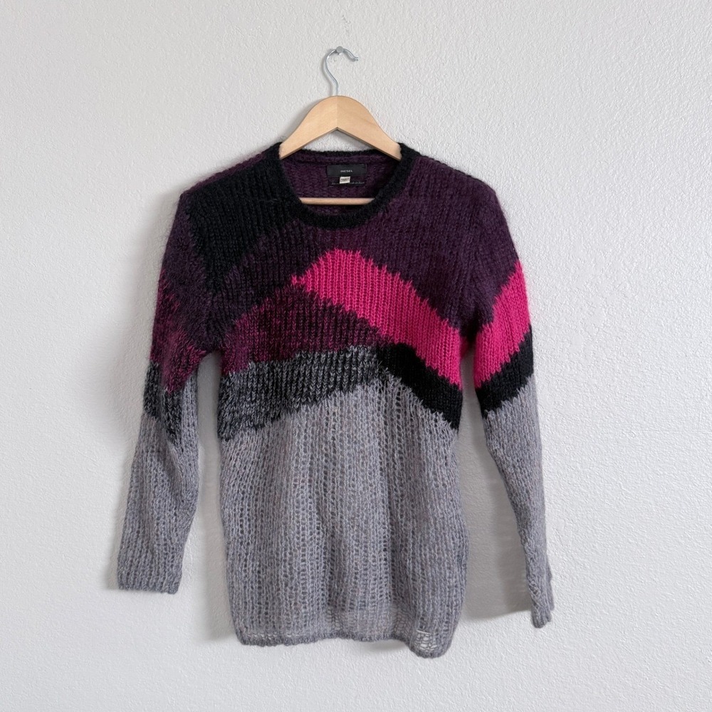 DIESEL Italy Wool Knit Sheer Sweater Designer Streetwear Abstract Crewneck Small